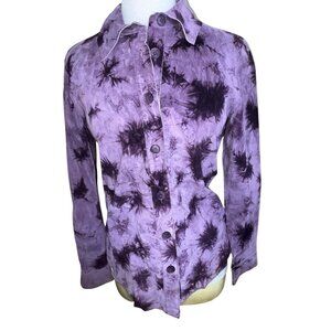 Co & Eddy Suede Shirt Jacket Purple Tie Dye Funky Artsy Button Front Shacket Sm